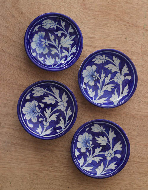 Decorative Blue and White Floral Leafy Design Plate 4 inch (Set of 4)