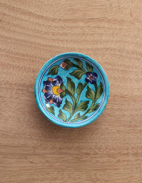 Green leaf on Turquoise Base Serving Plate 4 inch (Set of 4)