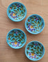 Green leaf on Turquoise Base Serving Plate 4 inch (Set of 4)