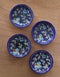Green Floral Leafy Design on Blue Base Plate 4inch (Set of 4)