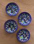 Green Floral Leafy Design on Blue Base Plate 4inch (Set of 4)