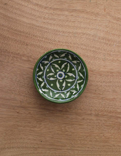 Handmade Geometrical Design Green and White Plate 4 inch (Set of 4)