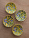 Blue Pottery Green leaf on Yellow Base Plate 4 inch (Set of 4)