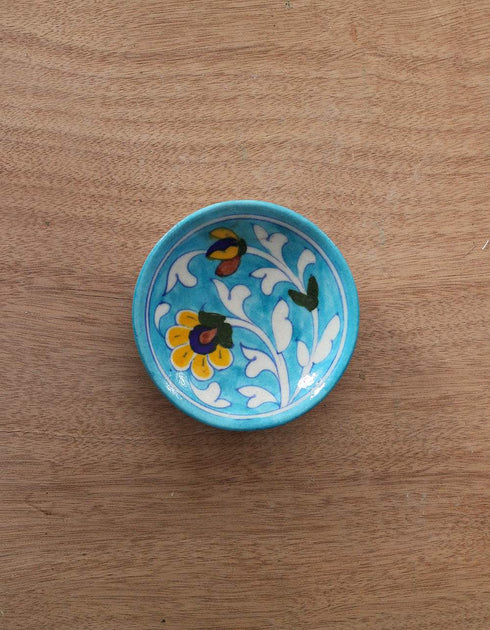 White leaf on Turquoise base Serving plate 4 inches (Set of 4)