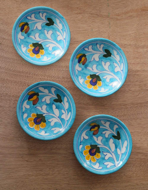 White leaf on Turquoise base Serving plate 4 inches (Set of 4)