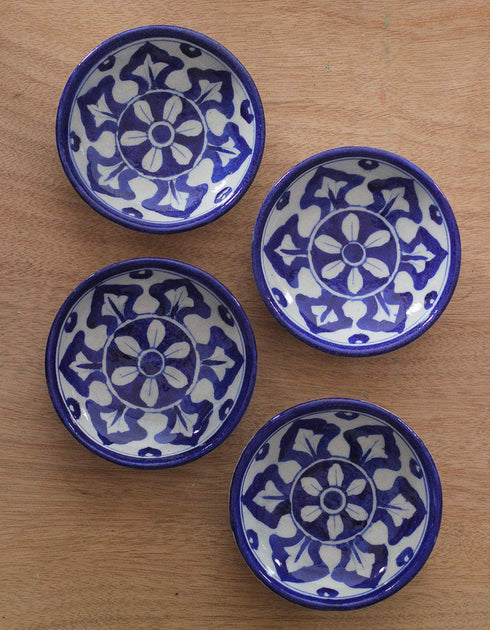 Decorative Blue and White Geometrical Design Plate 4 inch (Set of 4)