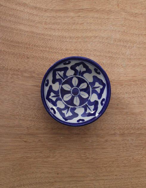 Decorative Blue and White Geometrical Design Plate 4 inch (Set of 4)