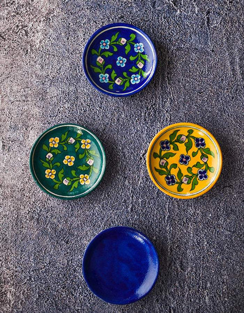 Blue Pottery Plate 4 Yellow Colour