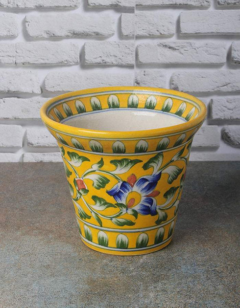 Round Yellow Base Floral Design 5 Planter