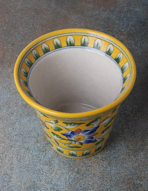 Round Yellow Base Floral Design 5 Planter