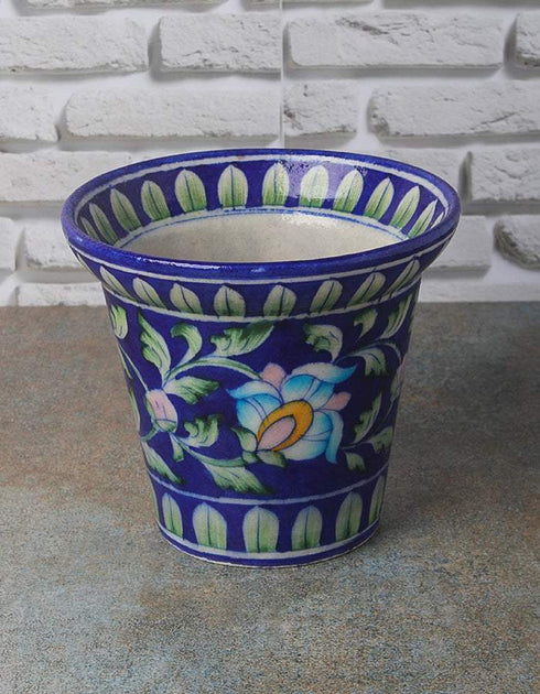 Round Blue Base Floral Design 5 Planter