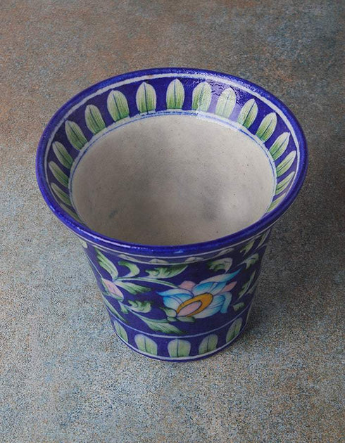 Round Blue Base Floral Design 5 Planter