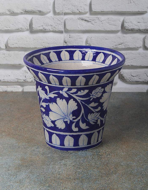 Round Blue and White Floral Design 5 Planter