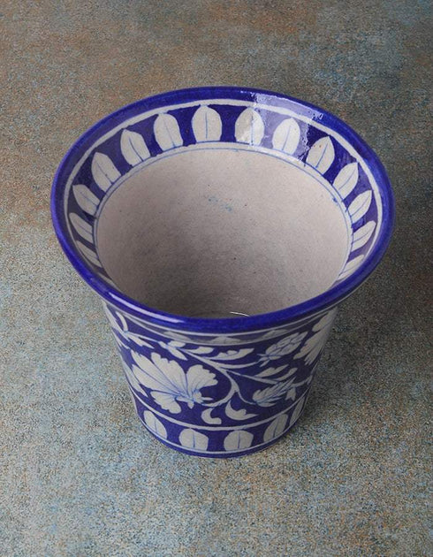 Round Blue and White Floral Design 5 Planter