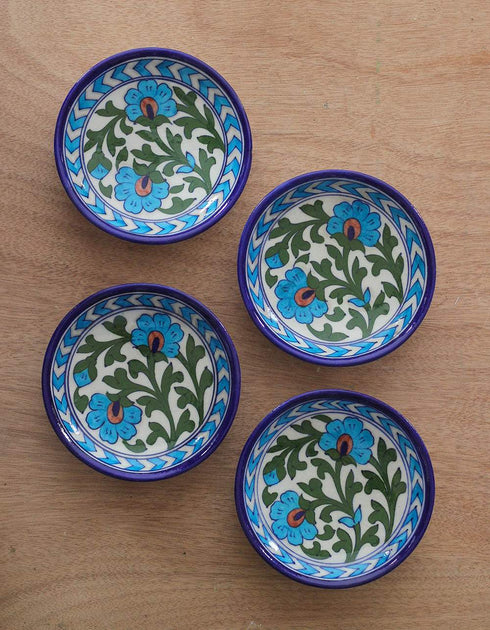 Green Leaf & Turquoise Flowers Decorative Plate 5 (Set of 4)