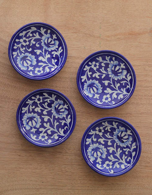 White Floral Blue Base Plate 5 Inch (Set of 4)