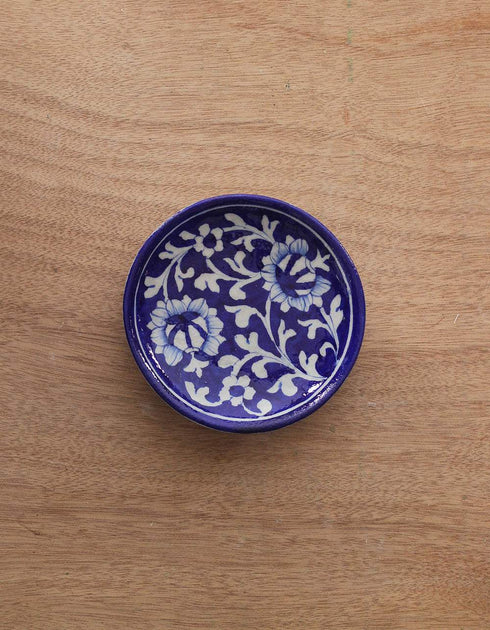 White Floral Blue Base Plate 5 Inch (Set of 4)