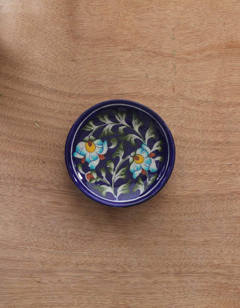 Turquoise Floral Blue Base Decorative Plate 5 Inch (Set of 4)