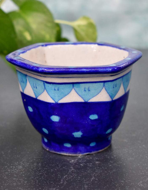 Blue Pottery Handmade Hexagonal Planter 3 Inches