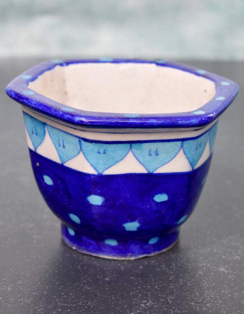 Blue Pottery Handmade Hexagonal Planter 3 Inches
