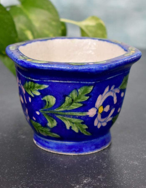 Blue Pottery Handmade Hexagonal Planter 3 Inches