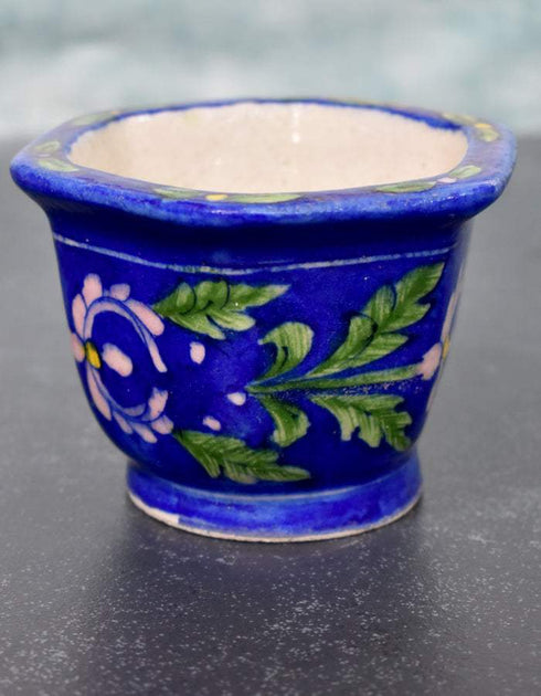 Blue Pottery Handmade Hexagonal Planter 3 Inches