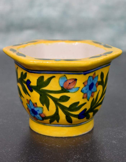 Blue Pottery Handmade Hexagonal Planter 3 Inches