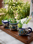 Assorted Mini Kitchen Cute Blue Pottery Cup Planters (Set Of 3)