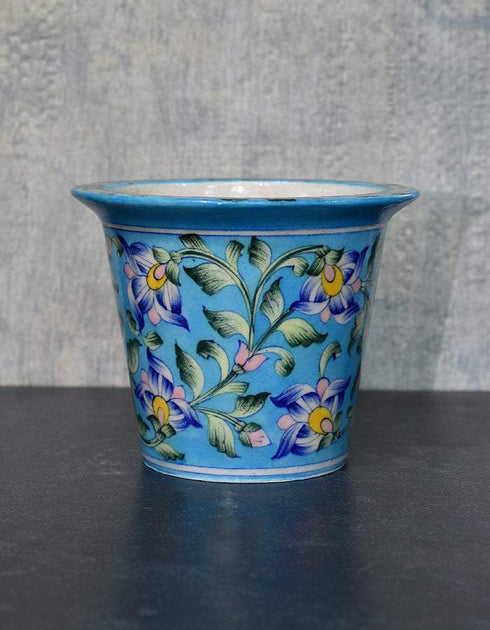 Round Turquoise Base Floral Design 7 Planter