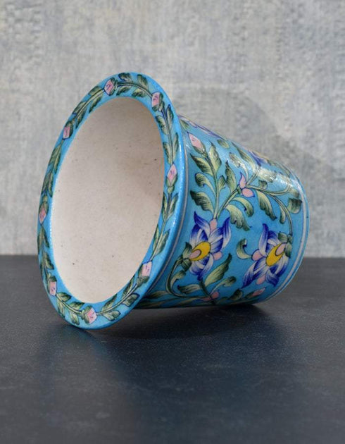 Round Turquoise Base Floral Design 7 Planter