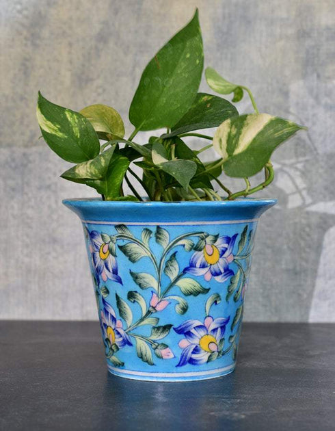 Round Turquoise Base Floral Design 7 Planter