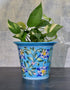 Round Turquoise Base Floral Design 7 Planter