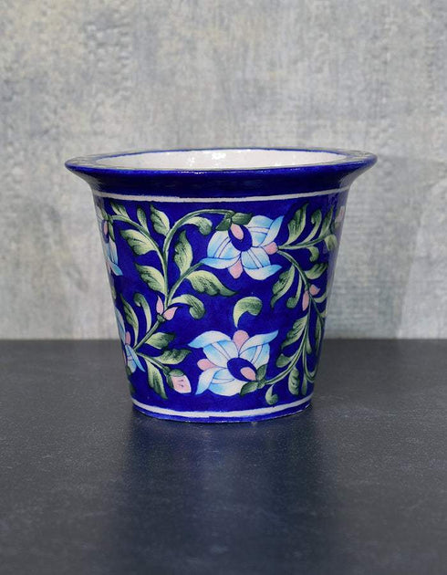 Round Blue Base Floral Design 7 Planter