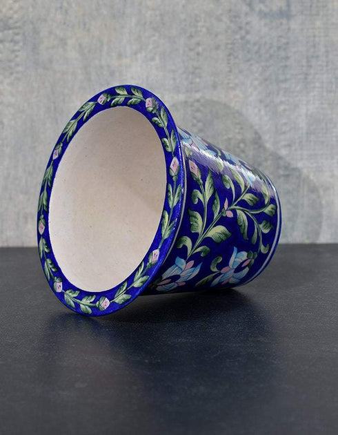 Round Blue Base Floral Design 7 Planter