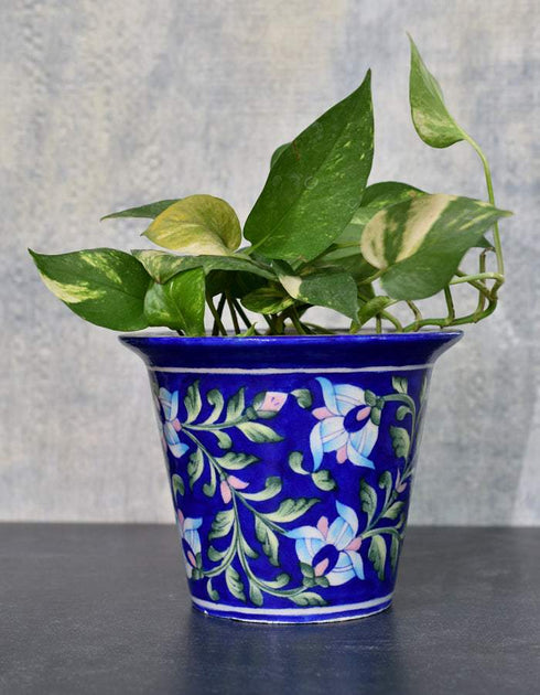 Round Blue Base Floral Design 7 Planter
