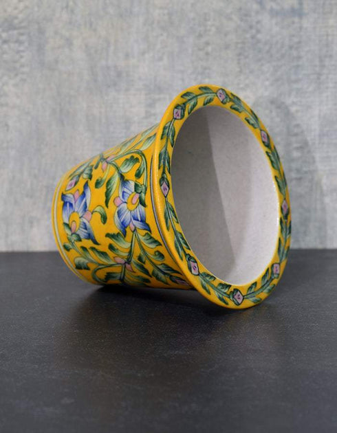 Round Yellow Base Floral Design 7 Planter