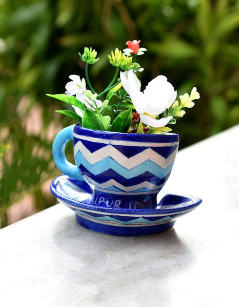 Blue Pottery cup & saucer Corner Planter