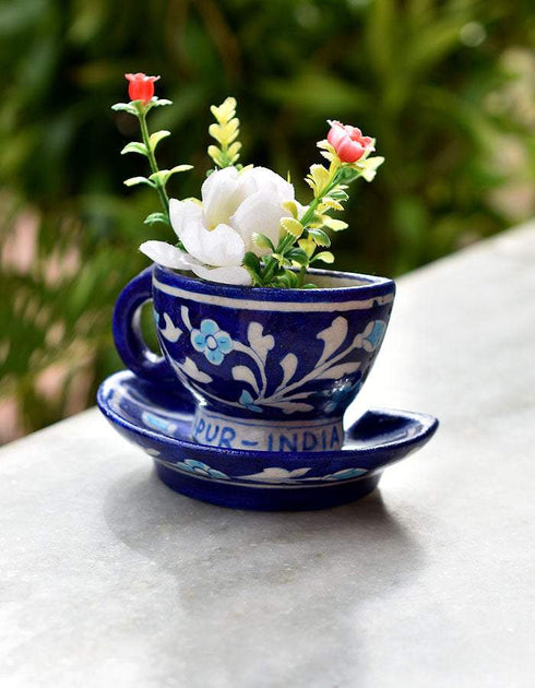 Blue Pottery cup & saucer Corner Planter