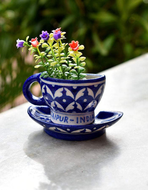 Blue Pottery cup & saucer Corner Planter