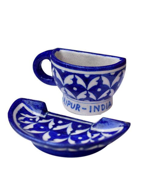Blue Pottery cup & saucer Corner Planter