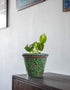 Blue Pottery Green Base Floral Design Planter