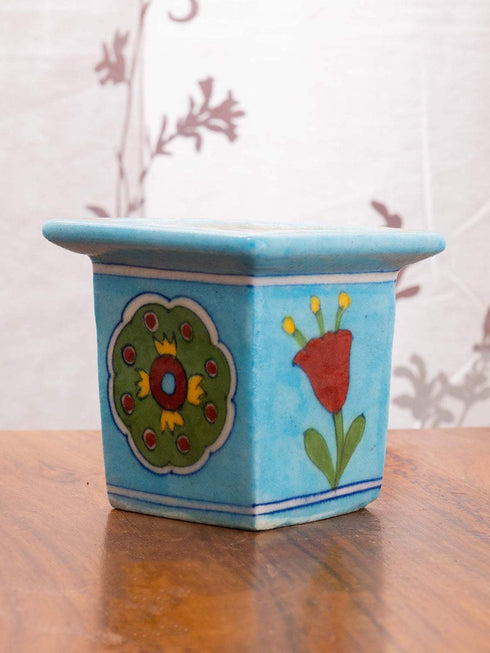 Blue Pottery Tray With Square Planters
