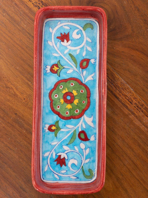 Blue Pottery Tray With Square Planters