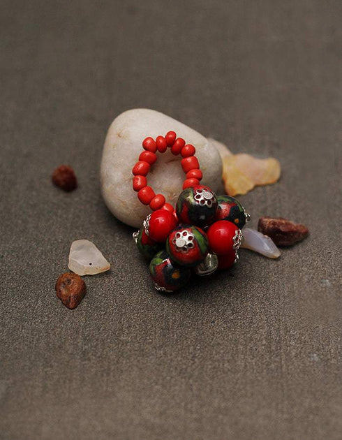 Blue Pottery 6 Beads Stretchable Finger Rings (Set of 3)