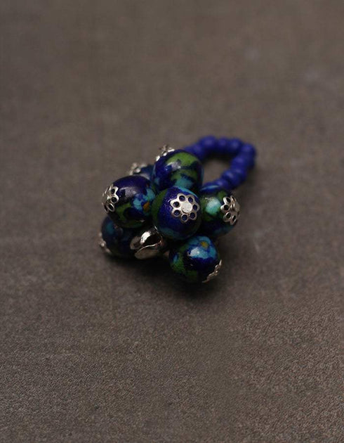 Blue Pottery 6 Beads Stretchable Finger Rings (Set of 3)