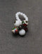 Blue Pottery 3 Beads Stretchable Finger Ring (White)