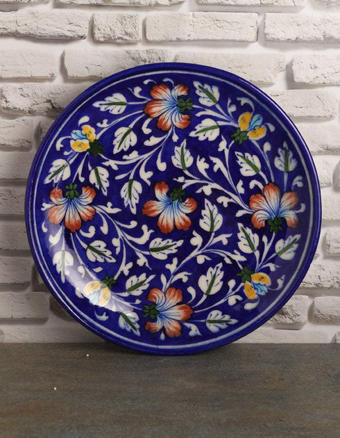 Blue Base And Brown Flower 10 Hanging Plate