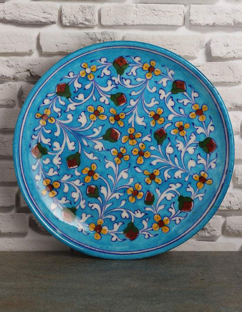 Turquoise Base With Yellow Flowers 10 Hanging Plate