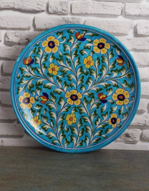 Handmade Turquoise Base With Yellow Flowers 10 Plate
