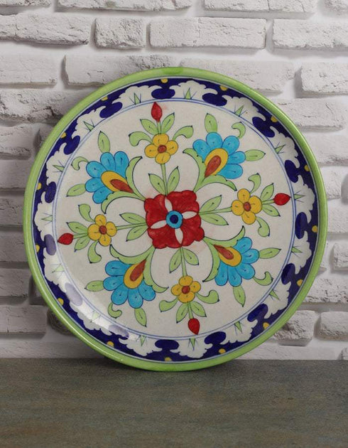 Green & White Theme Blue Pottery Wall Hanging Plate